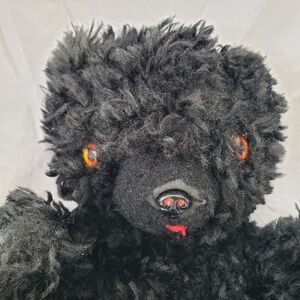 Vintage Gund Creation Black Curly Teddy Bear 18" Stuffed Animal Red Snake Eyes